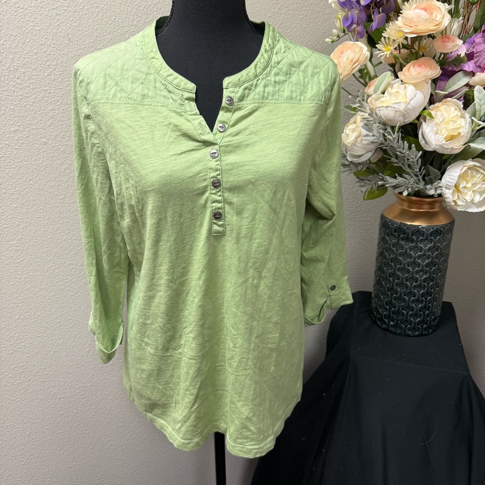 Croft & Barrow Green Quilted Cotton Henley Top L
